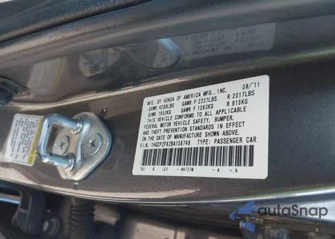 2011 Honda Accord 2.4 Se из США, поврежденный, VIN 1HGCP2F62BA156748